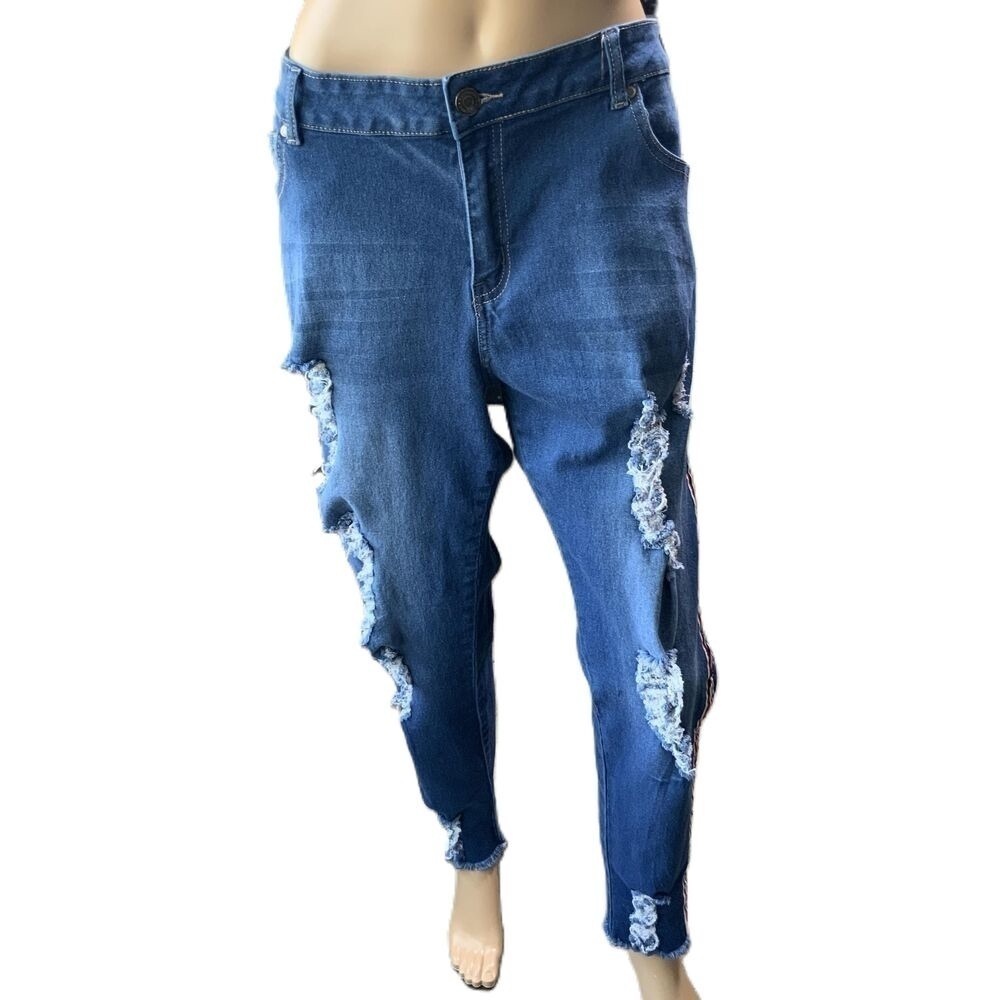 EsColour Los Angeles Blue Ripped High-waisted Distressed Womens‎ Jeans Size 20